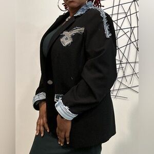 Custom Black Blazer with Denim Accents